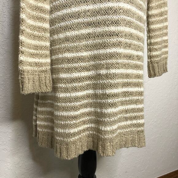 Soft Surroundings tan cream striped knit open front long cardigan sweater Small - Picture 10 of 14